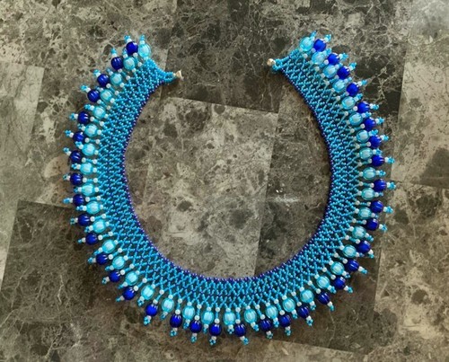 Unique Handmade Blue Pearl Beaded Necklace Designer Style Jewelry for Women - Picture 13 of 14