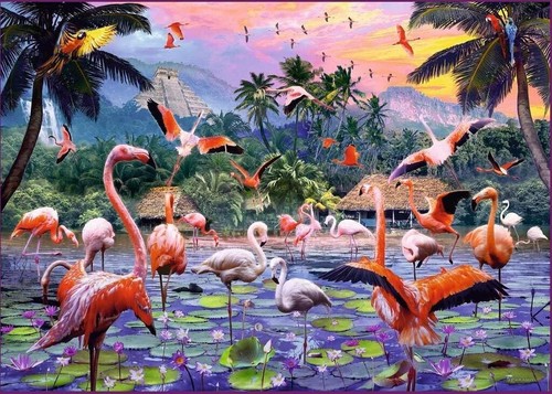NEW & SEALED Ravensburger 00574 Pink Flamingos 1000 Pc Jigsaw Puzzle USA SELLER - Picture 2 of 12