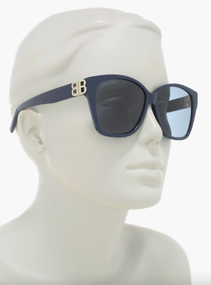 Authentic 59mm Balenciaga Sunglasses Blue & Silver BB0096S Balenciaga Rectangular Sunglasses 025 Blue - eye-oo.com main image 4