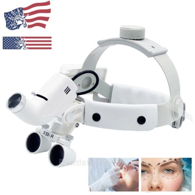 Médico 3.5X Dental Binocular Lupas Cinta Lupa Linterna frontal Herramienta