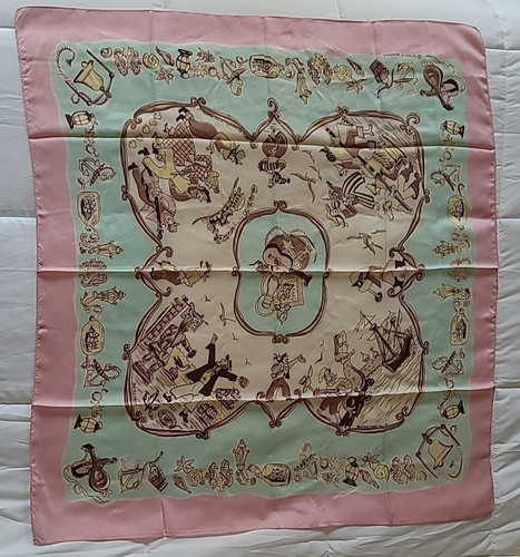 Simon & Schuster Silk Scarf Early Adventures of North America pink & blue RARE