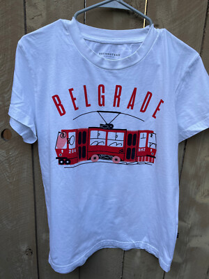 Dechko Tzar Clothing Co. Belgrade Tramvaj/Tram Graphics WHITE Tshirt  Women's XL