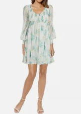 Zimmermann Smocked Silk Floral Mini Dress Size 0 (US 4) Long Sleeve FC411