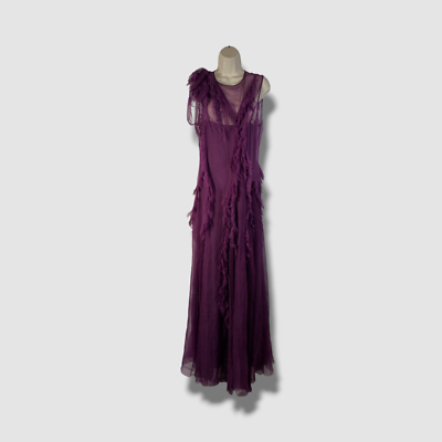 alberta ferretti purple dress Alberta Ferretti Ruffled V-neck Maxi Dress