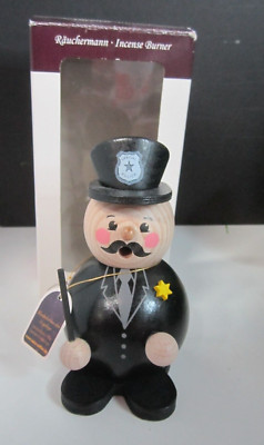 ERZGEBIRGE SAICO GERMAN WOOD INCENSE BURNER POLICEMAN  NIB!