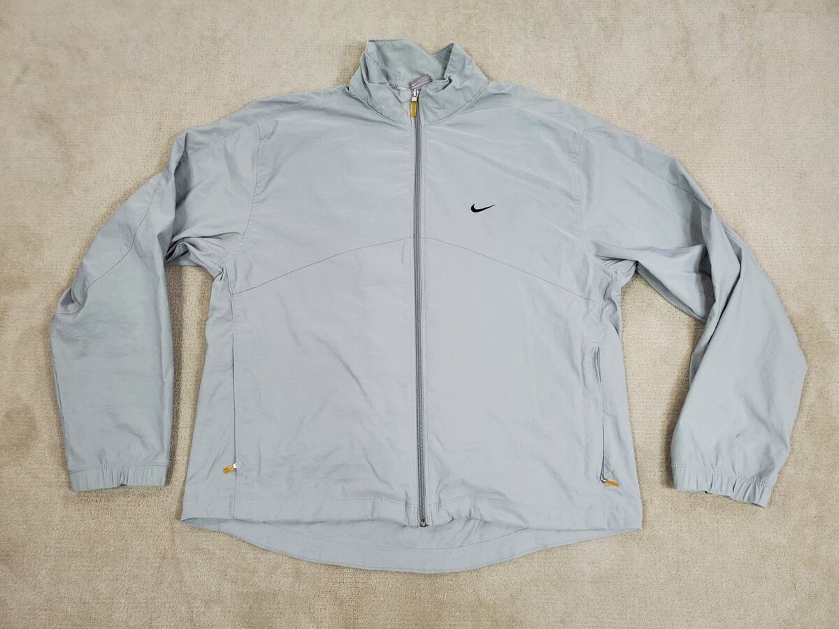 VINTAGE Nike Jacket Mens Large Gray Windbreaker Coat Full VINTAGE Nike Jacket Mens Large Gray Windbreaker Coat Full