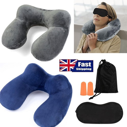 Inflatable U-Shaped Neck Pillow Travel Flight Soft Head Rest Air Support Cushion