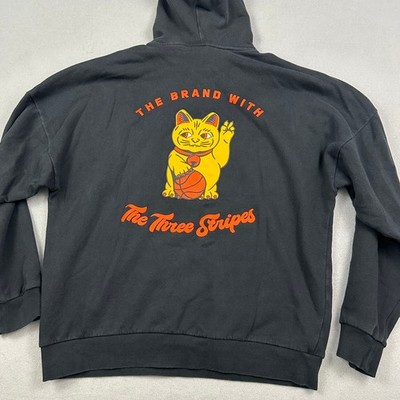 adidas Hoodie Men Medium Black Lucky Cat Basketball Graphic Fleece Pullover M
