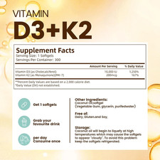 Vitamin D3 10000 Iu plus K2 MK-7 200 Mcg, 300 Coconut Oil Softgels 2 in 1 ...