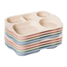 8 Pack Plastic Divided Plates Set-Sectioned Meal Camping Dishes for Multicolor