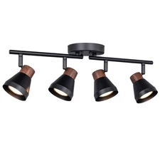 4 Light Modern Track Lighting Kit Black and Faux Wood Finish, Flexibly Adjust...