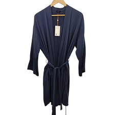 Quince 100% Washable Silk Robe Indigo Basic Sleeved Dress M