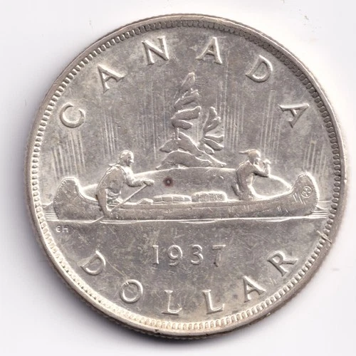 1937 Canadian King George VI Silver Dollar 2XHP, BRIGHT, EF