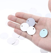 100 Pcs Metal Stamping Blanks, 1 Inch Round Metal Tags with Hole Aluminum Bla...