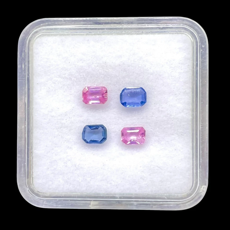 4 Stück Natürlich Blau Rosa Saphir 4x3mm Smaragd Schnitt Locker Edelsteine Menge - Bild 3 von 4