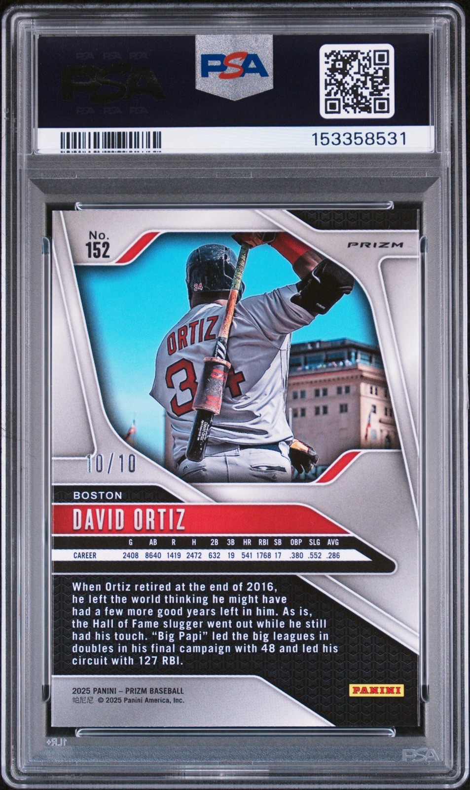 2025 Panini Prizm David Ortiz Gold Prizm /10 Boston Red Sox PSA 9 view 2
