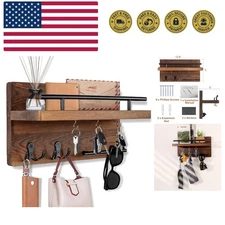 Wall Mounted Key Holder/Hangers for Wall Decorative with 5 Key Hooks, Wooden ...