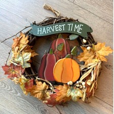 Fall Pumpkin Grapevine Wreath 9" Rustic Farmhouse Autumn Thanksgiving Door Decor