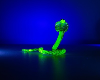 Bronze Uranium Snake Cobra figurine glowing Murano animal UV reactive sculpture