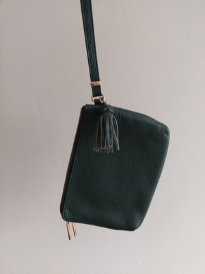 Talbots Emerald Green Preppy Leather Zip Up Wristlet Clutch Purse Euc