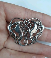 Vintage Celtic Sterling Silver Ola Gorie OMG Prancing Rams Zoomorphic Brooch 