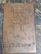 Neat Old Antique rare Coat Of Arms Ex Libris Copper Printing Machine Book Plate