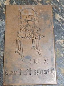 Neat Old Antique rare Coat Of Arms Ex Libris Copper Printing Machine Book Plate
