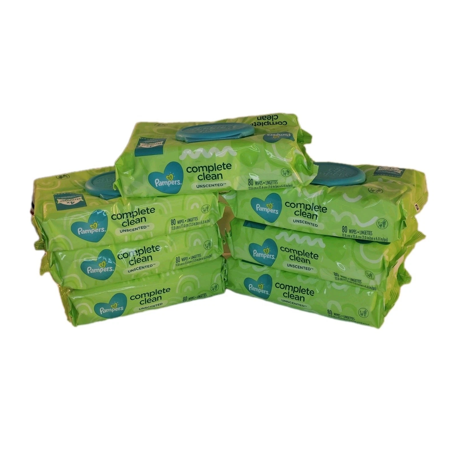 Pampers Complete Clean Unscented Baby Wipes 4X Stronger Wipes 80 Ct Lot of 7