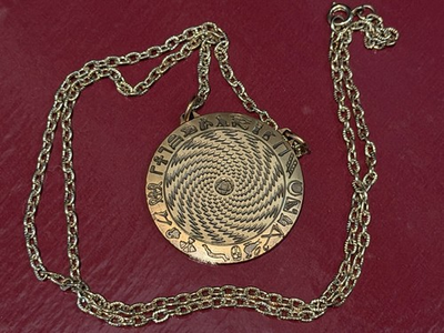 #ad Vtg 1976 Pat Flanagan Sensor Medallion Necklace HSN Experimental Hieroglyphic $304.99