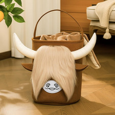 Highland Cow Laundry Basket, Highland Cute Cow Basket, Foldable Felt Storage for