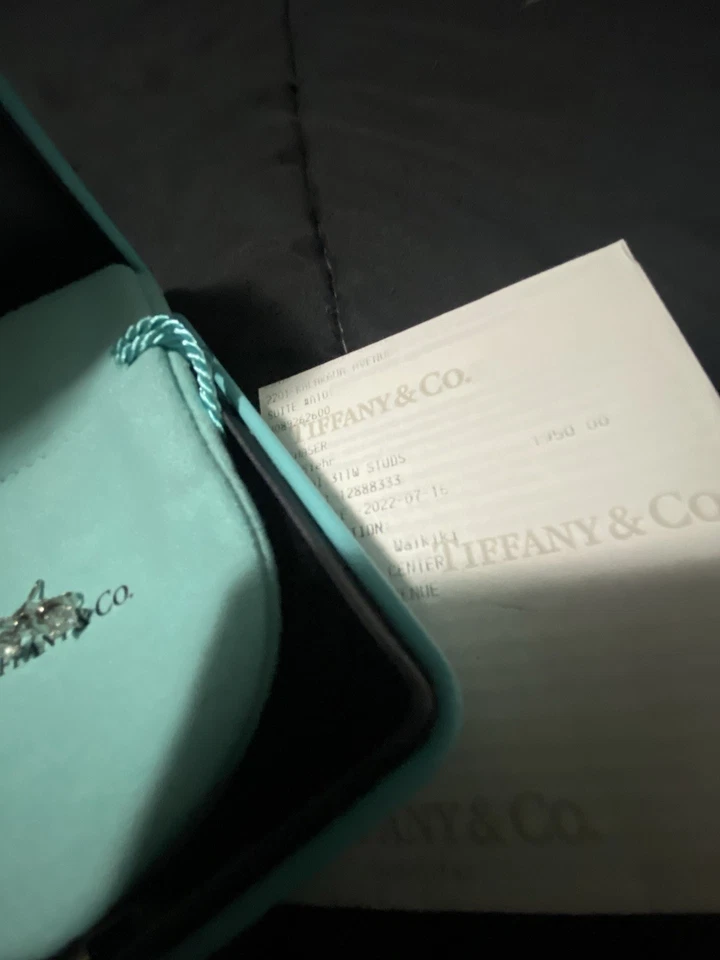 Tiffany & Co Round Brilliant Diamond Platinum Solitaire Stud Earrings (.36 TCW) - Image 3 of 3