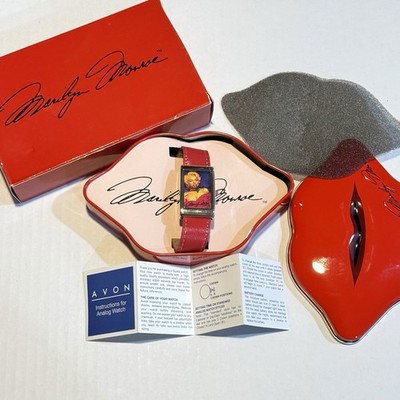 Marilyn Monroe Watch Wristwatch Quartz Avon 2008 Red Lip Shaped Tin