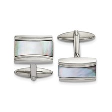 Stainless Steel White Mother of Pearl Rectangle Cuff Links, 19x13mm
