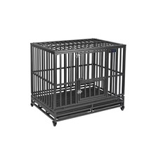 42 In. Heavy Duty Black Metal Dog Kennels and Crates for Large Dogs