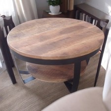 65cm Solid Wood Round Coffee Table, 2-Tier Wooden Center Table for Living Room