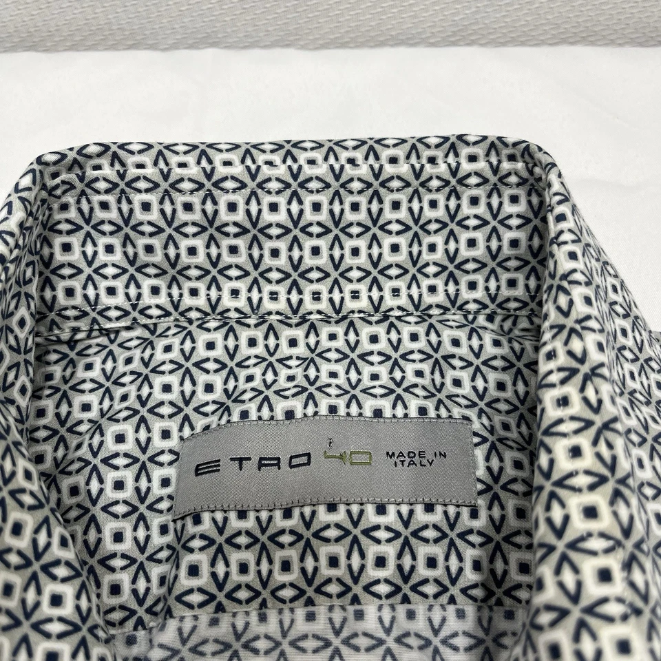 Etro Mens White & Black Geometric Cotton Long Sleeve Button Down Top Sz 40 (M) - Image 3 of 4