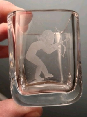 ORREFORS Etched CRYSTAL VASE/Toothpick Holder. Greek God?  VTG.  HS