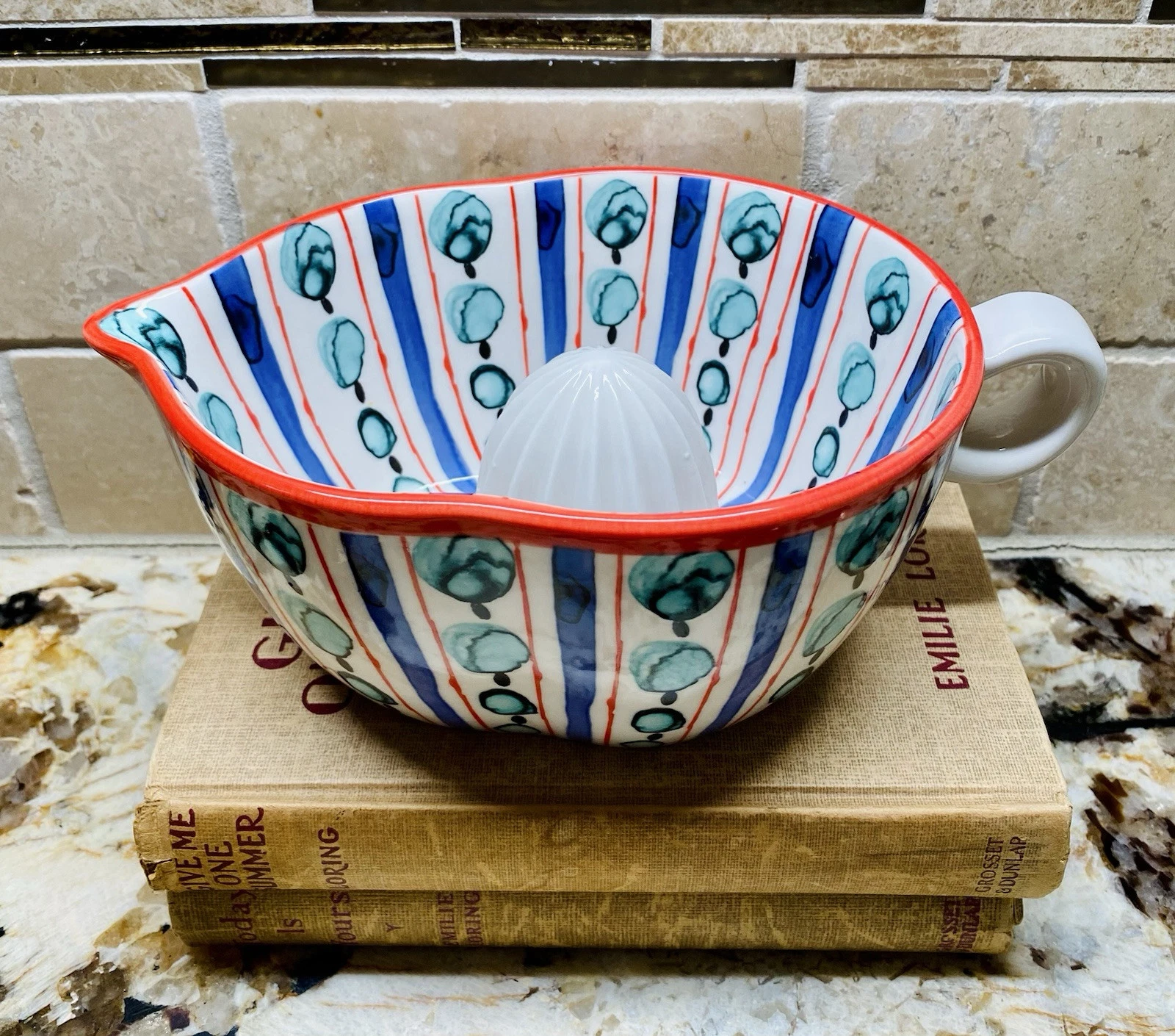 Anthropologie Citrus Juicer Ceramic Abstract Dot Pattern Kitchen Gift Boho
