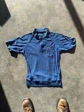 Vintage 60s Terry Cloth Button Polo Shirt Ringer Mod Shirt Size Medium Blue