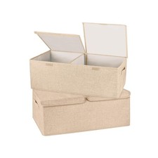 2 Pack Storage Boxes with Lids and Handles, Collapsible Linen Storage Bins Or...
