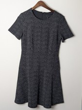 Ann Taylor Women’s Black Gray Short Sleeve Knit Fit & Flare Dress Size 8