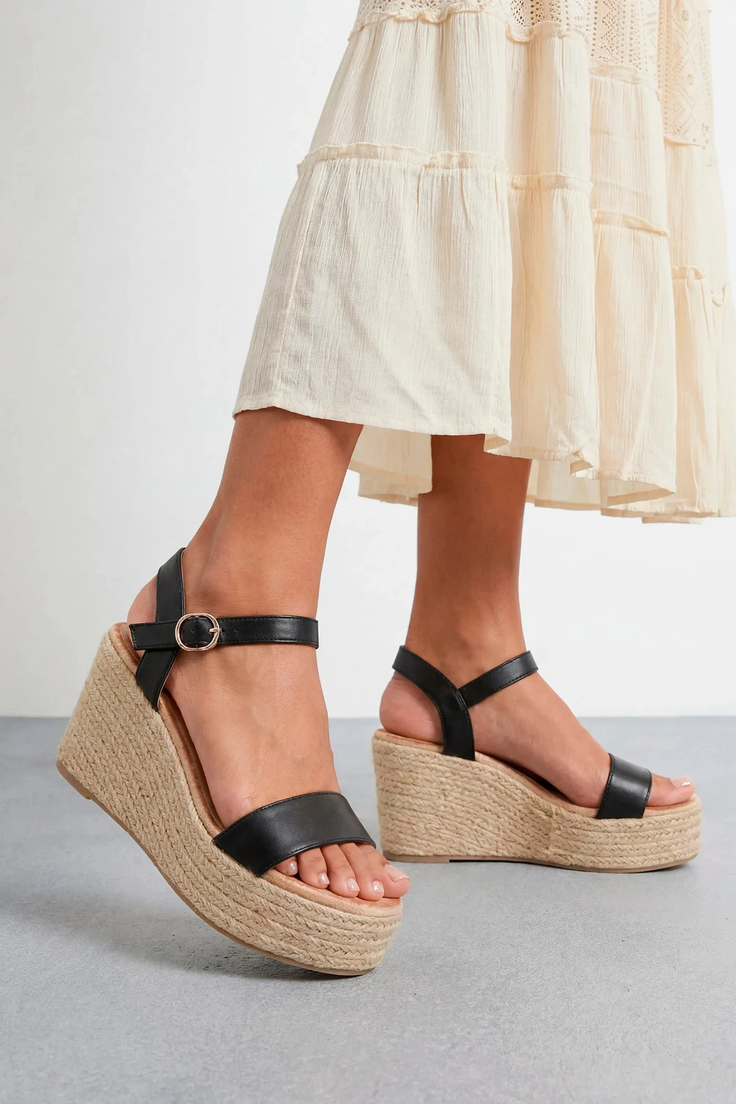 Faith Black Wedges Womens Daywear Sandals
