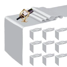 10 Pack Satin Table Runner 12 x 108 Inch Long Silver Smooth Silk Fabric Table...