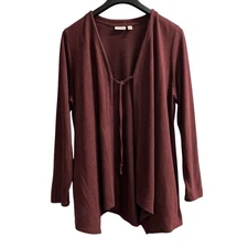 Logo By Lori Goldstein Cardigan Womens XL Burgundy Open Tie Front Comfort Casual