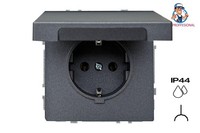Liregus Modern Steckdose IP44 16A 250V Matt Schwarz Unterputz 1-Fach Mit Deckel