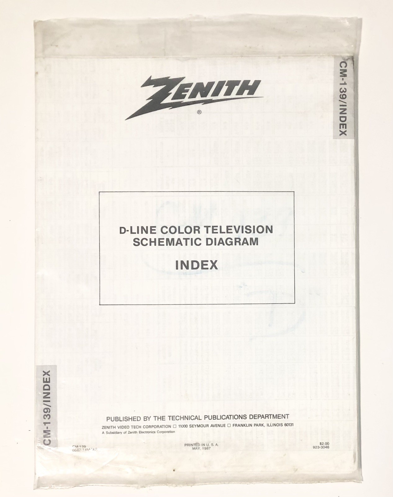 Vintage Zenith CM-139/Index D-Line TV Schematic Diagram Original Manual