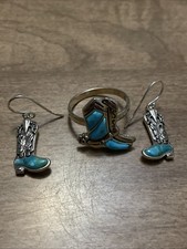 Sterling Silver Turquoise Cowboy Boot Earring And Ring Set Ring Size 11