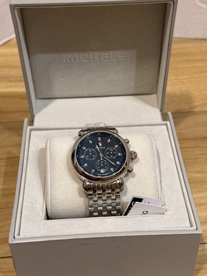 MICHELE Womens CSX 39 Diamond Dial Chronograph Watch, Blue MOP, Stainless Steel