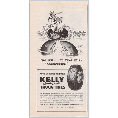 #ad Kelly Springfield Truck Tires 1944 Vtg Print Ad Eric Ericson Shark Sailor Pipe $6.00