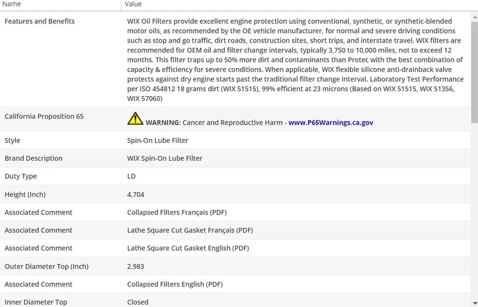 Filtro de óleo do motor fabricante WIX para MERCEDES-BENZ 300SE 1988-1991 L6-3.0L - Imagem 3 de 4